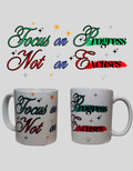 "Focus on progress, not on excuses" quote mug