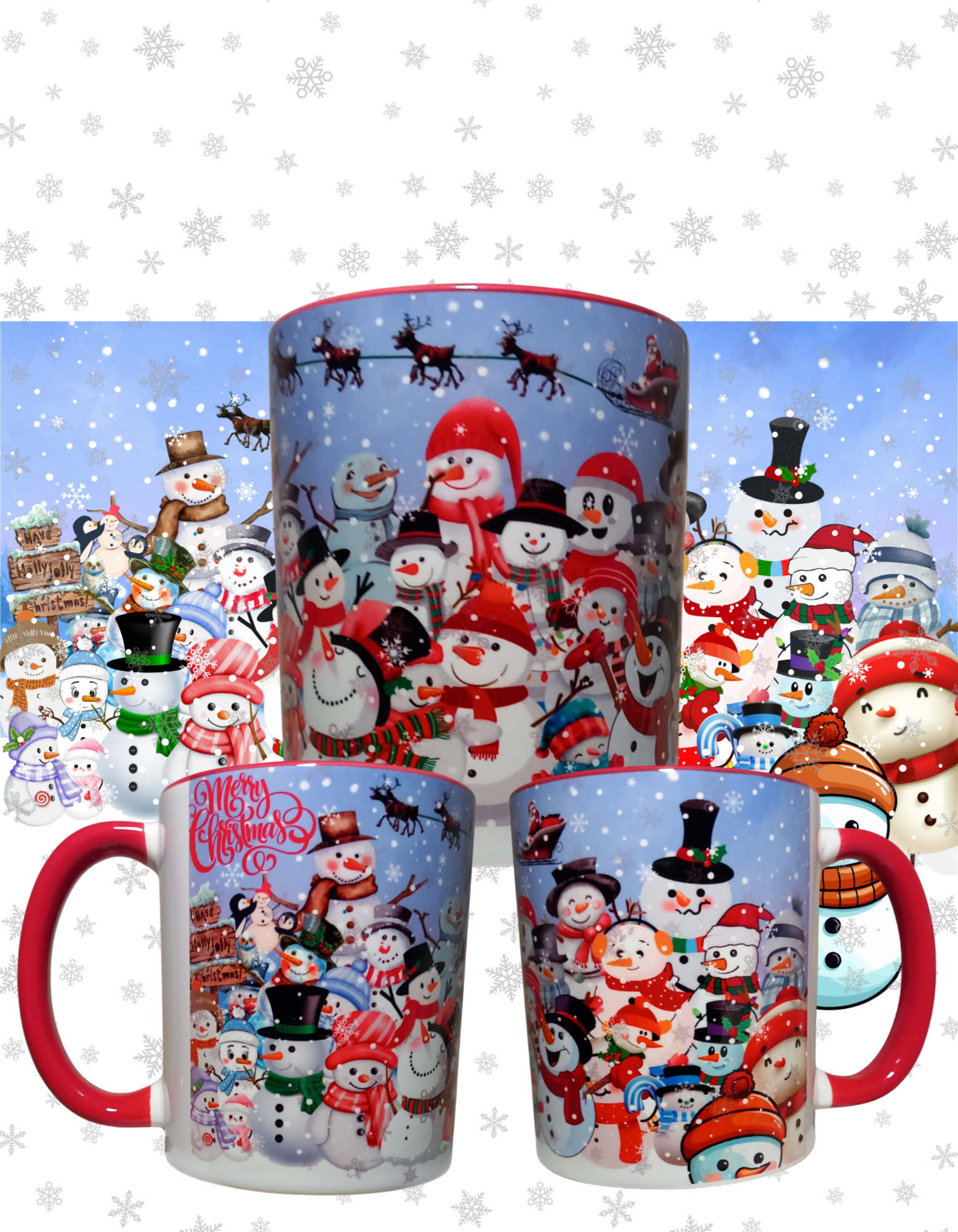 Christmas snowmen get together mug