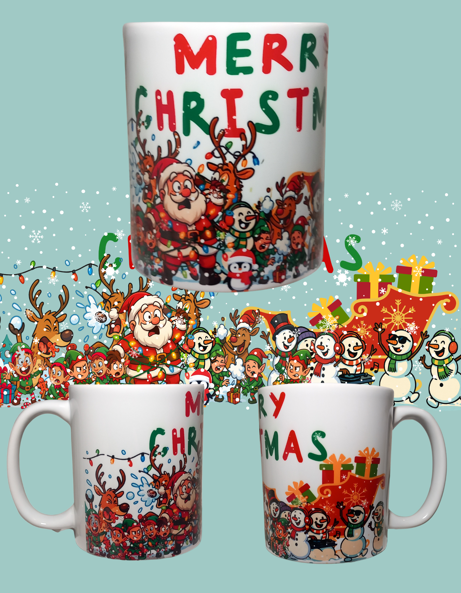 Merry Christmas snowball fight mug